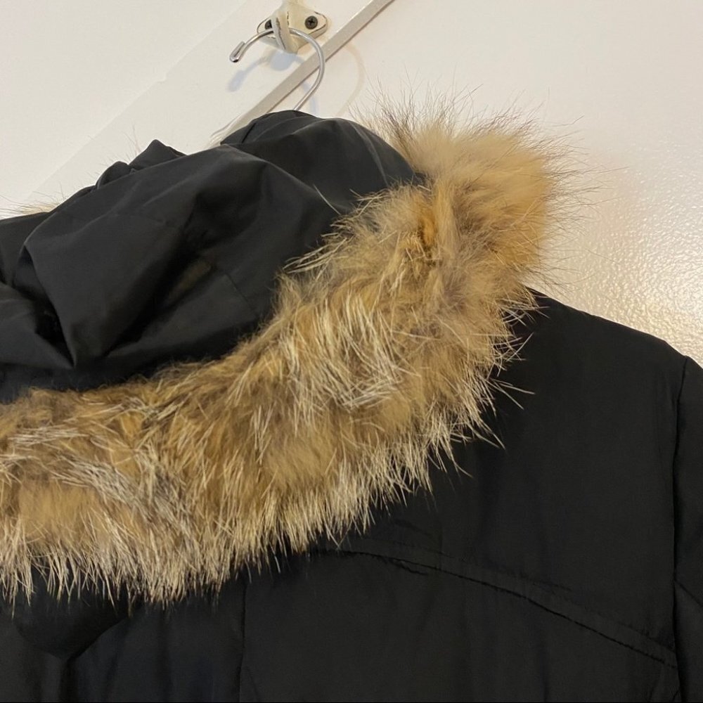 Marc New York Fur Detachable Hood Down Button Down Belted Puffer Jacket Black S - Picture 7 of 11